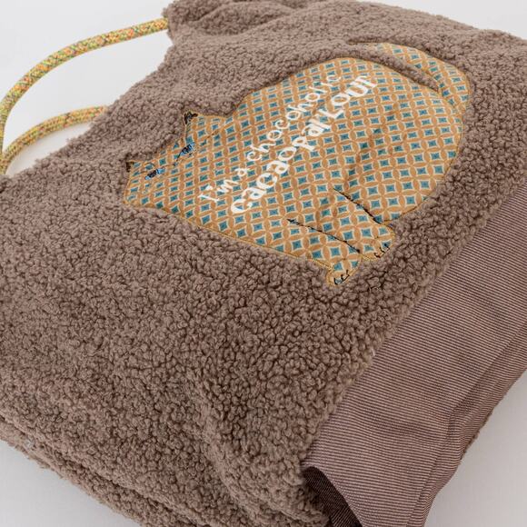 Cozy Teddy Fleece Cat Appliqué Tote Bag - Kusuguru Japan - Picture 6 of 9